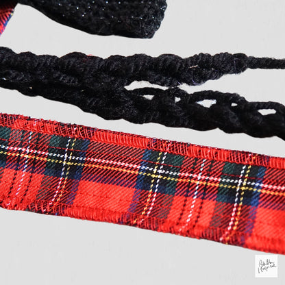 Red Tartan & Knit Headdress