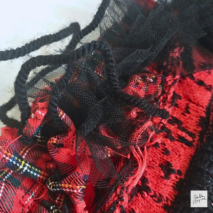 Red Tartan & Knit Headdress