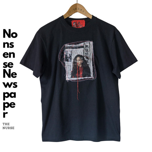 『無駄情報紙』プリントデザイン　黒Tシャツ　