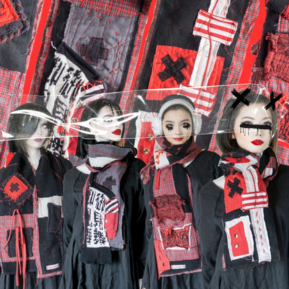 Blabla Red Check Punk Schal-Kollektion, handgefertigt in Tokio: Bitte wählen Sie ein Design! 【152ｃｍ】