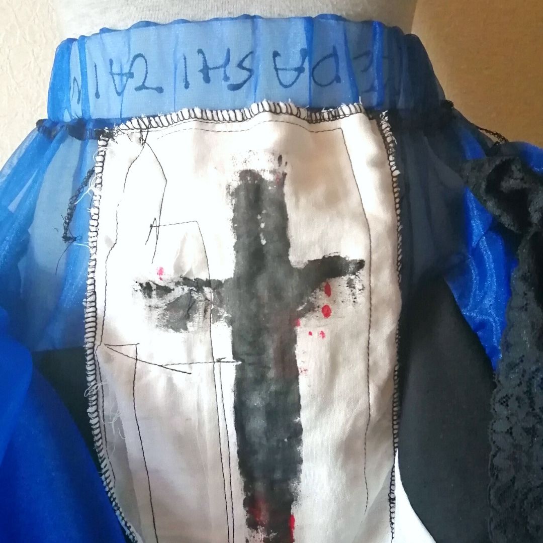 See-through Blue  Gothic and Lolita handmade skirt Black cross design