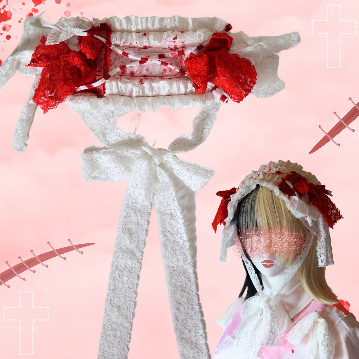 Yami-kawaii, Gothic und Lolita Harajuku Fashion Headdress Bandages Frill