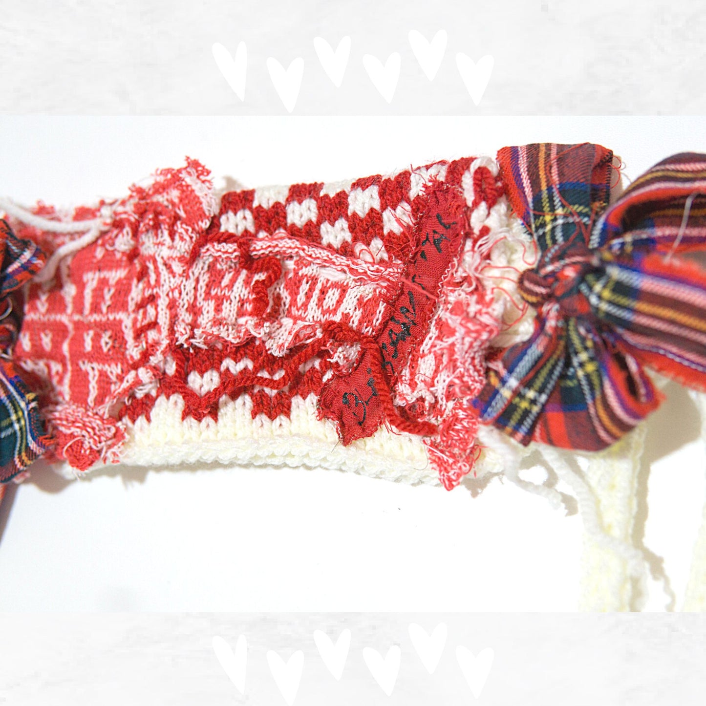 Tokyo Punk J-fashion  Lolita  Headdress Handmade Red and White Knit x Tartan Handmade 　