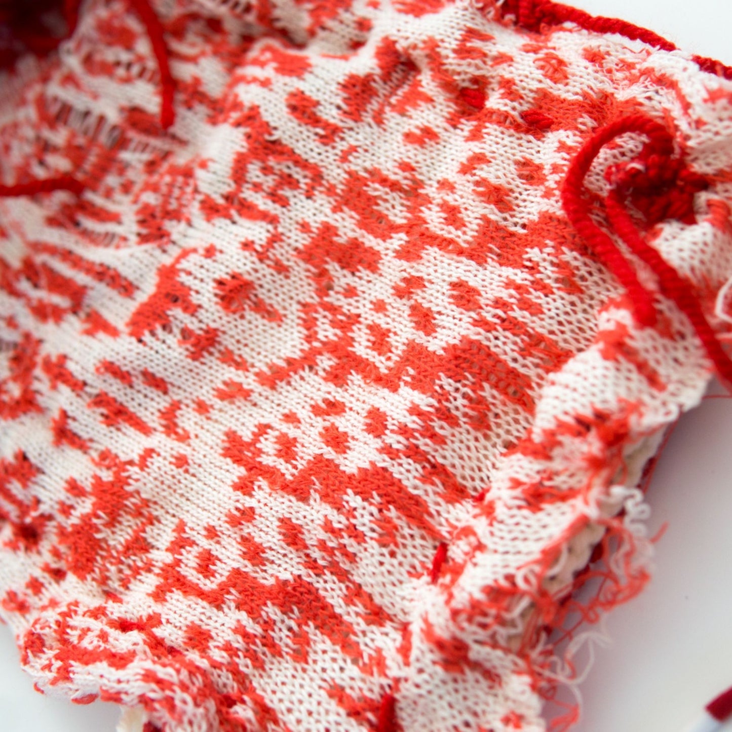 Tokyo Punk Knit Handmade Red and White Punk Scarf  【152cm】