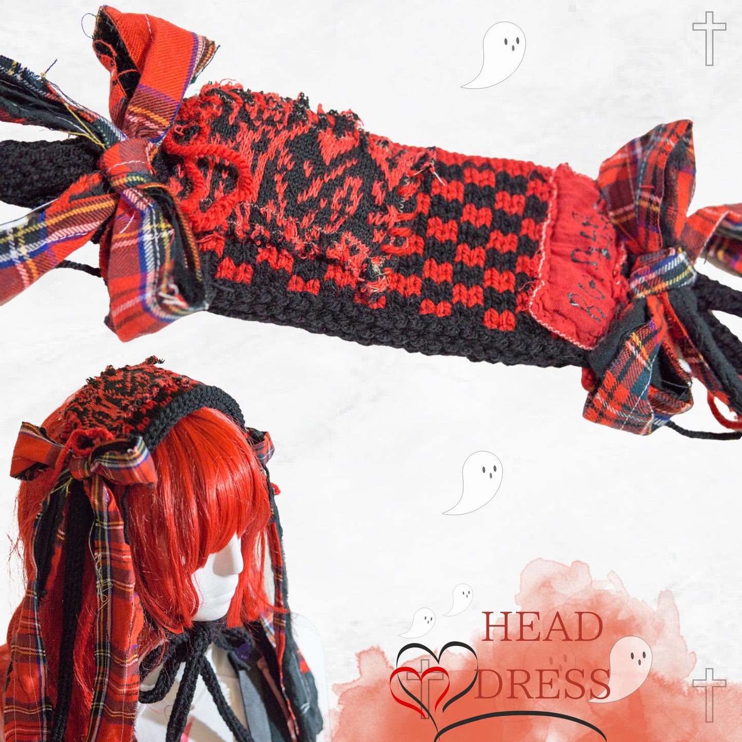 Tokyo Punk J-fashion  Lolita  Headdress Handmade Black and Red　Mysterious Pattern hehehe