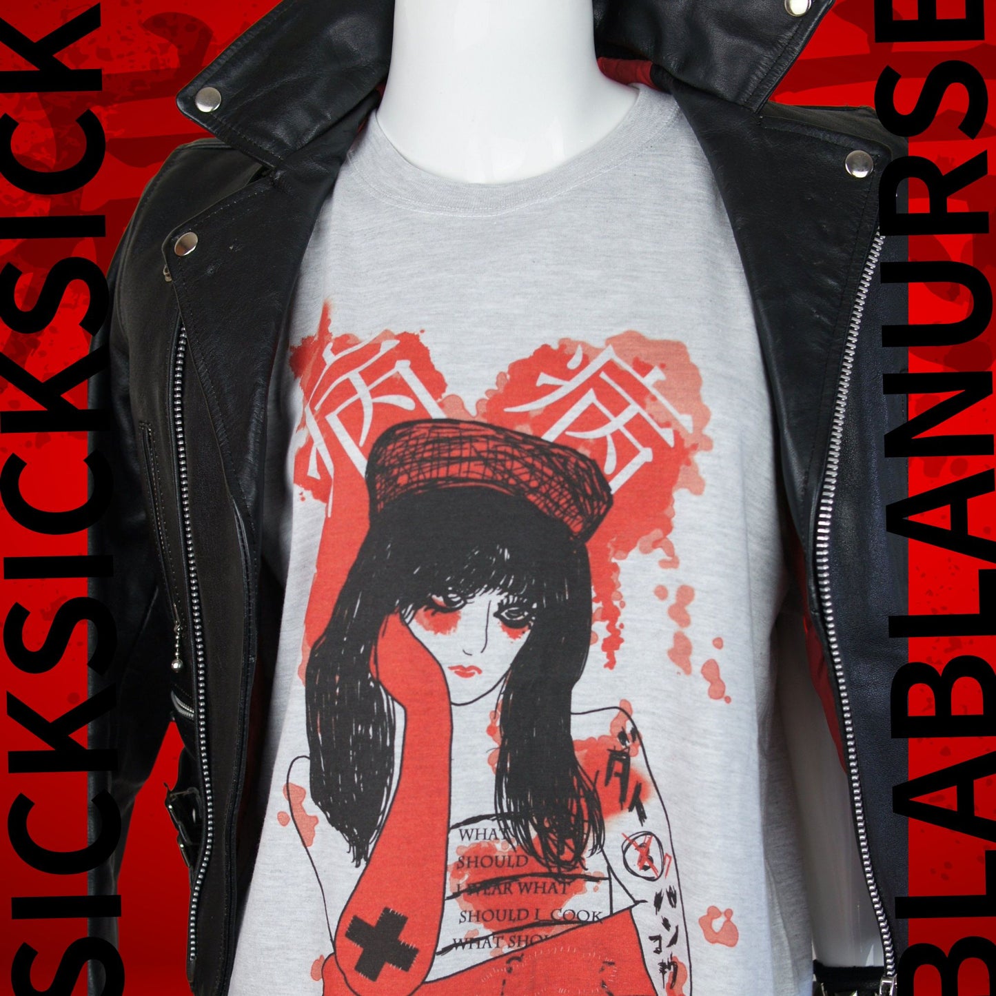 Die Krankenschwester KRANK! KRANK! Bedrucktes graues T-Shirt japanische Yamikawaii-Punkmode
