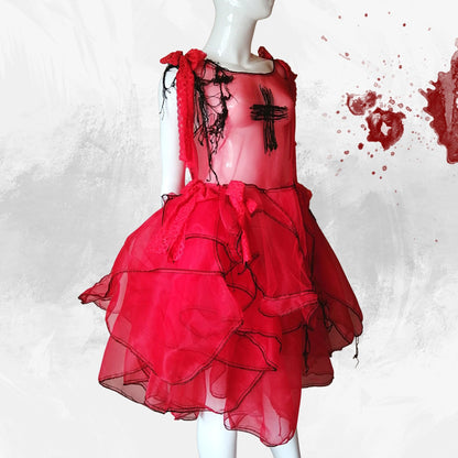 Tokyo Gothic Lolita Fashion durchsichtiges rotes Kleid handgefertigt