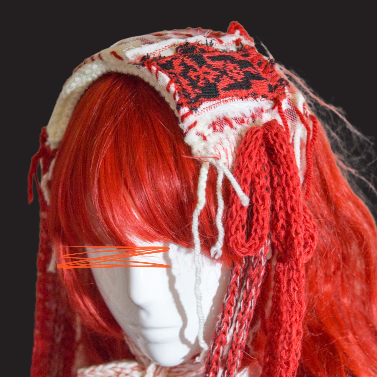 The Nurse Red and White Punk Knit  Lolita Fashion Headdress Handmade