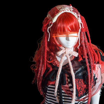 The Nurse Red and White Punk Knit  Lolita Fashion Headdress Handmade