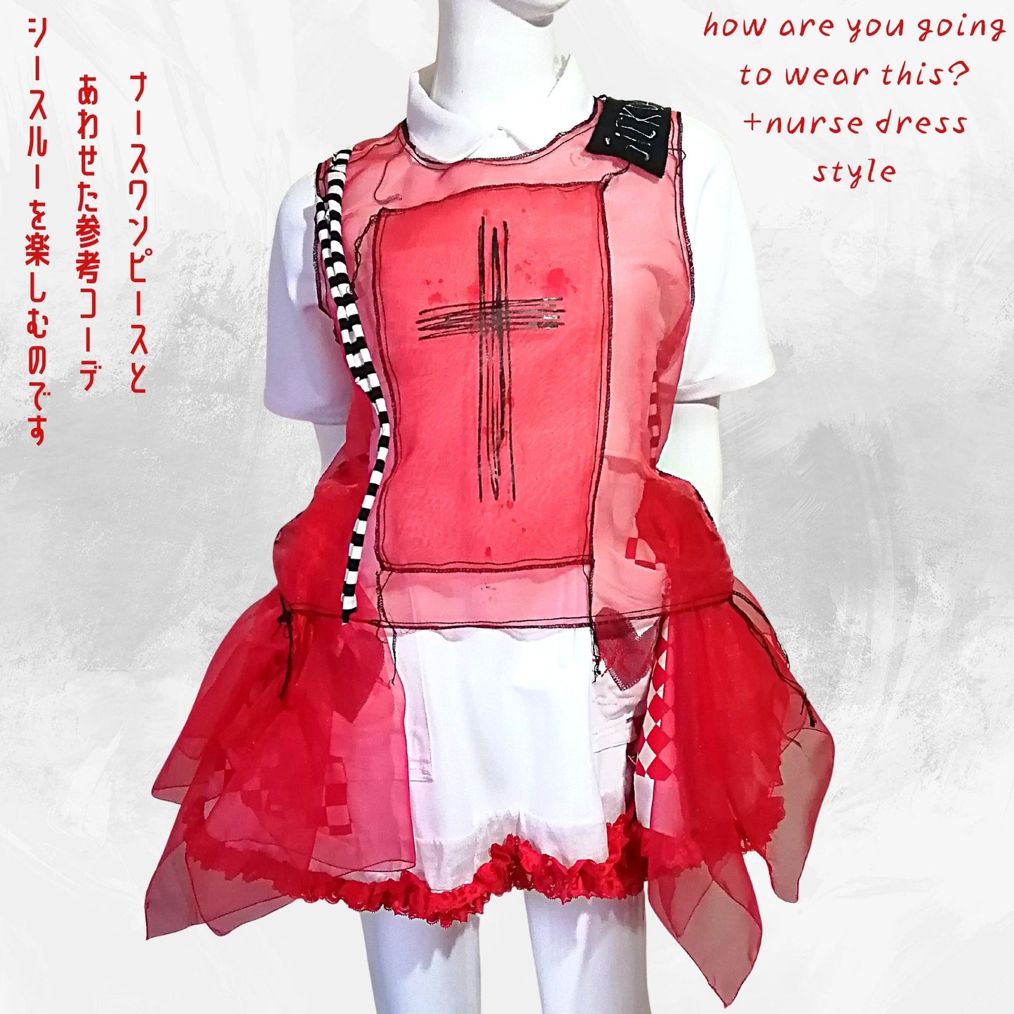 Tokyo Gothic Punk Handmade Cross Paint Sleeveless  Pullover Top　