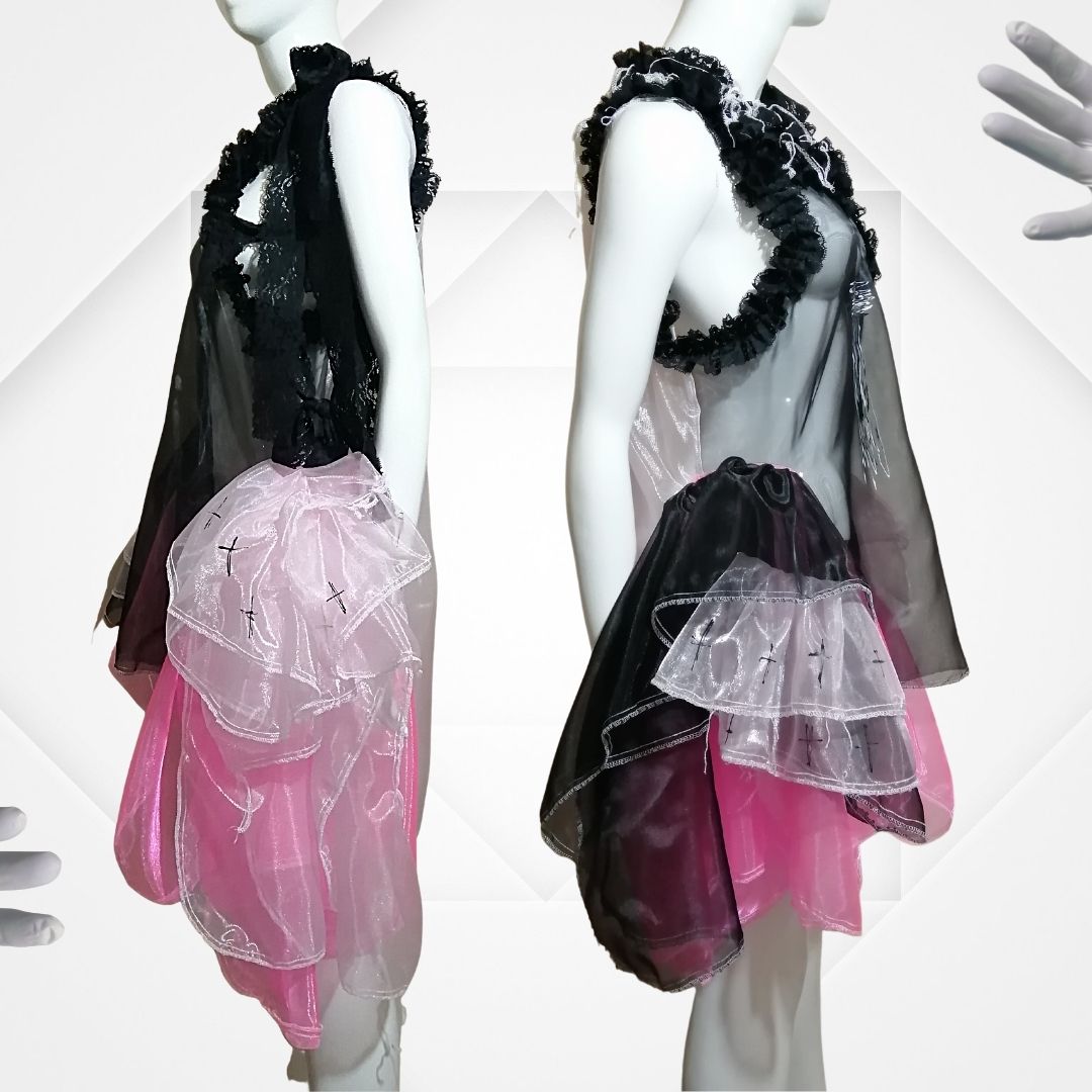 Harajuku Gothic und Lolita Rosa x Schwarzes durchsichtiges Kleid