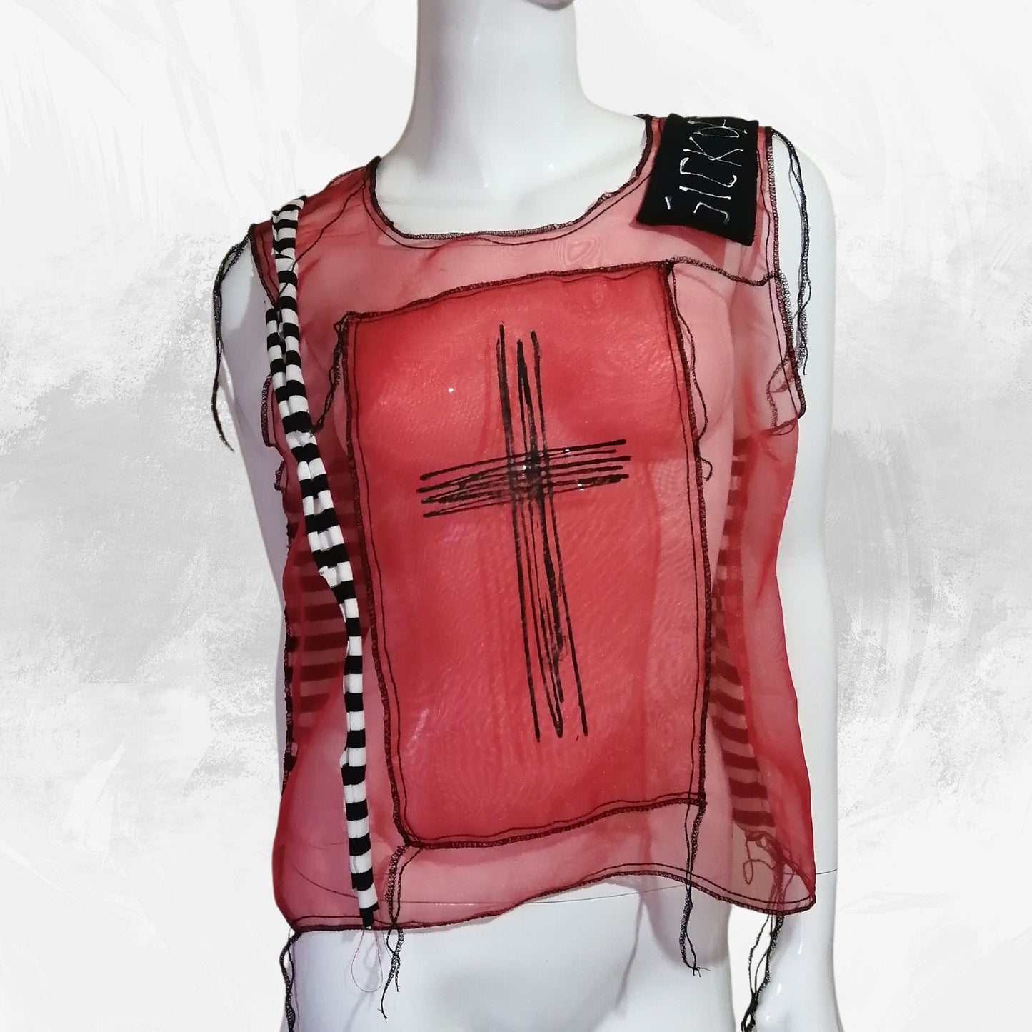 Tokyo Gothic Punk Handmade Cross Paint Sleeveless  Pullover Top　