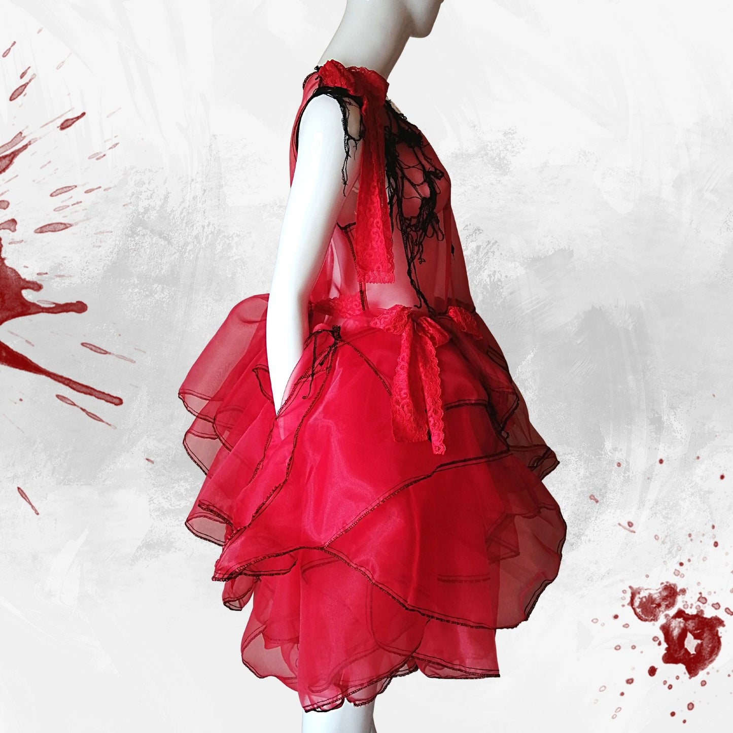 Tokyo Gothic Lolita Fashion durchsichtiges rotes Kleid handgefertigt