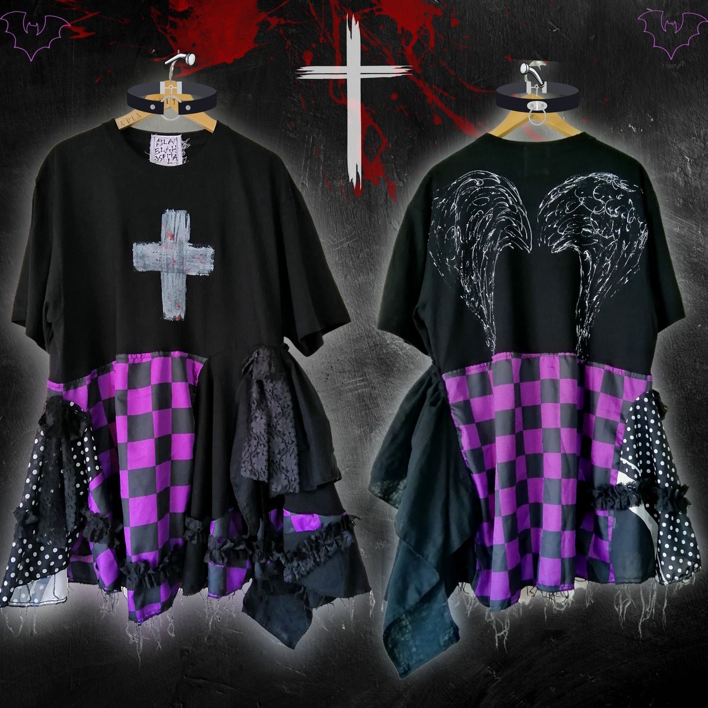 Gothic Lolita lila und schwarzes T-Shirt-Kleid