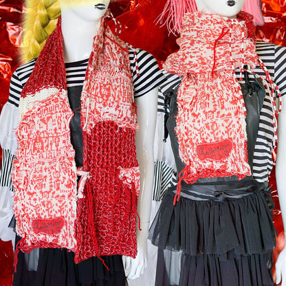 Tokyo Punk Handgefertigter roter und weißer Punk-Schal 【152cm】