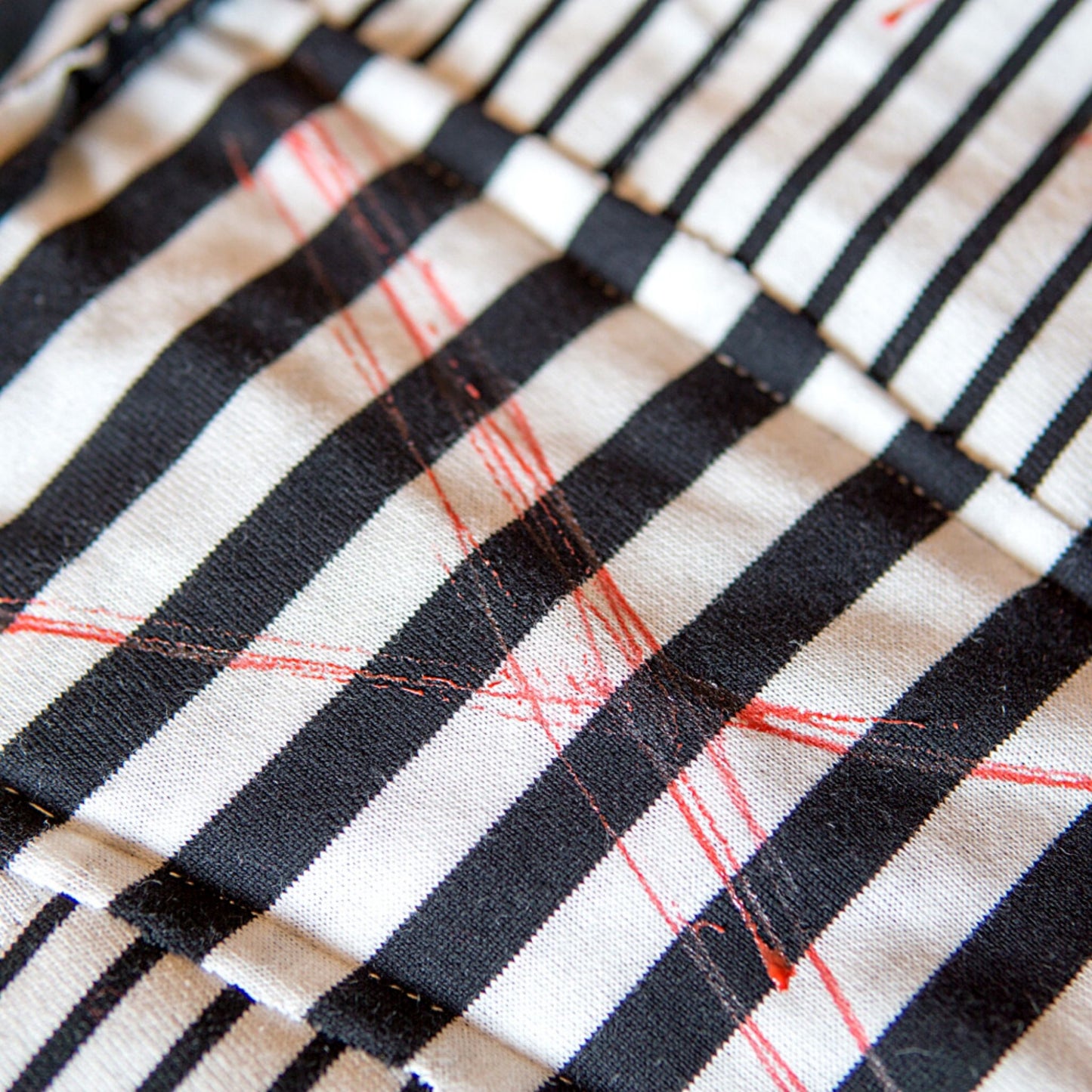 J punk Fashion Black and  White stripes Scarf Silver Cross Cure Handmade in Tokyo 【164m】