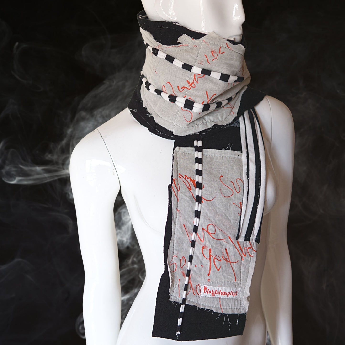 J punk Fashion Black and  White stripes Scarf Silver Cross Cure Handmade in Tokyo 【164m】