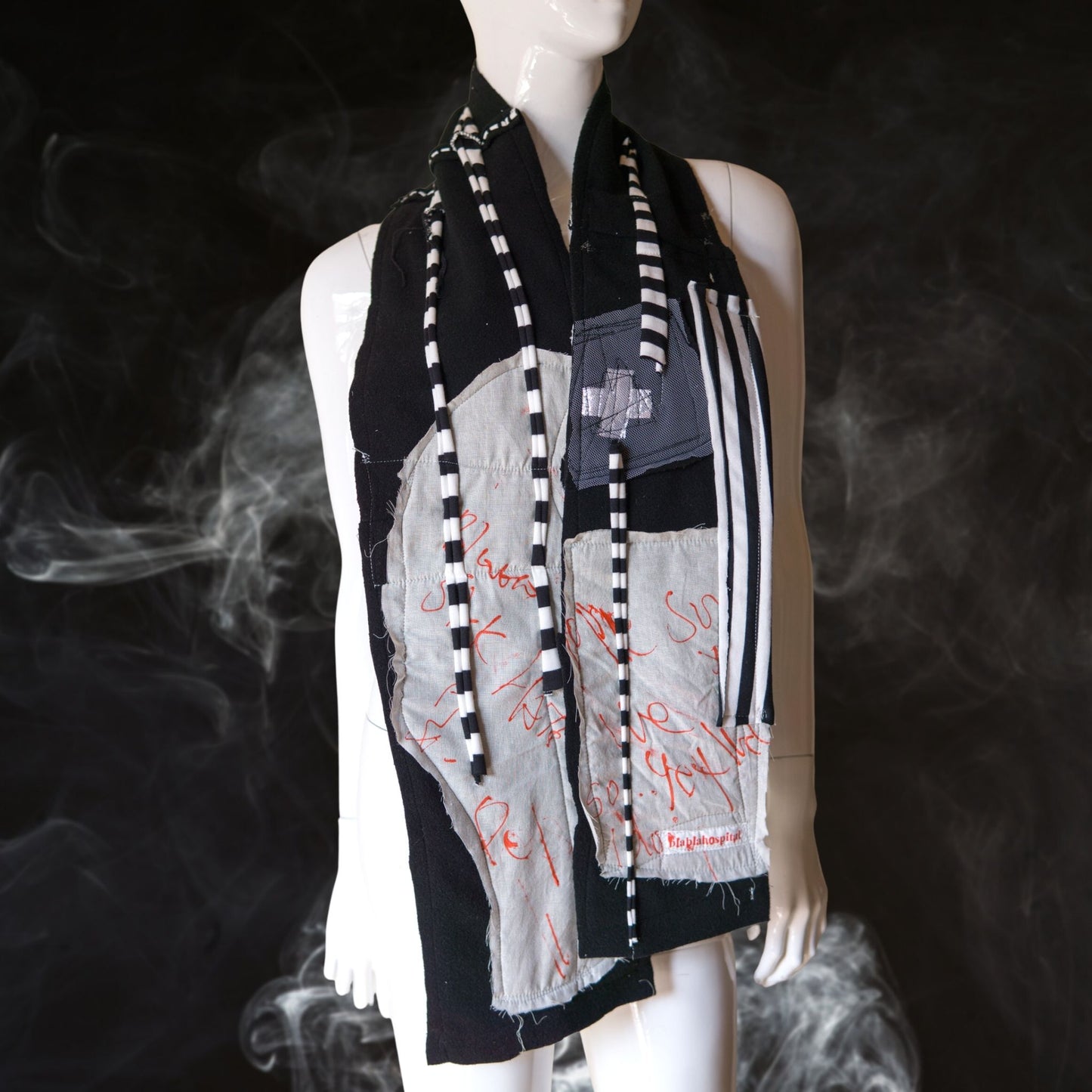 J punk Fashion Black and  White stripes Scarf Silver Cross Cure Handmade in Tokyo 【164m】