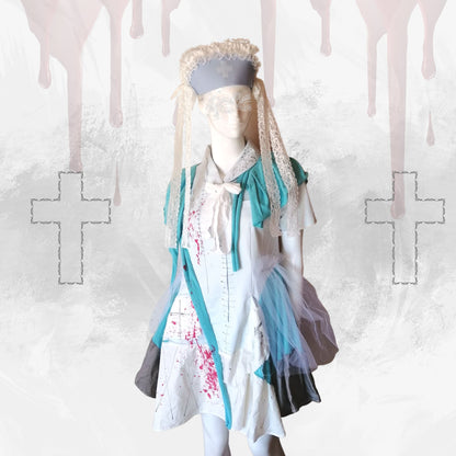 Lolita Blue Nurse Cap White Cross Paint Design