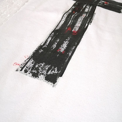 White Lace Ribbon x  Cross paint   White T-shirt　